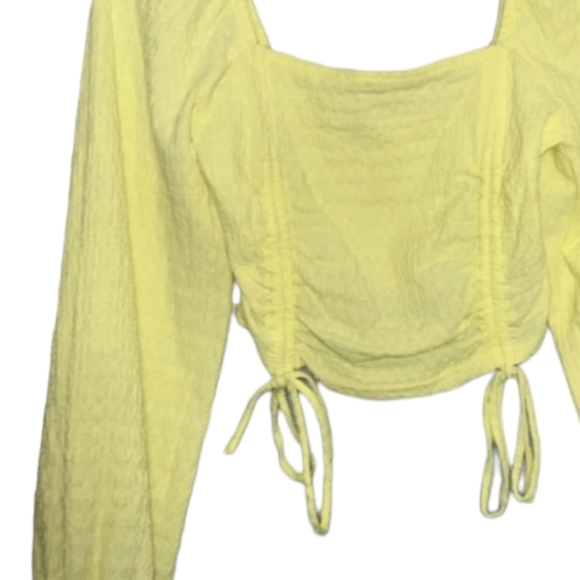 Sophie Rue Top Womens Small Yellow Long Sleeve Cropped Ruched Square Neck Blouse - Picture 4 of 8